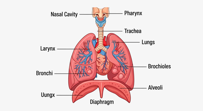 Detailed Diagram of Human Respiratory System Anatomy.