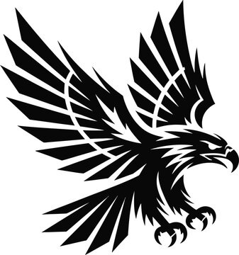 Aggressive flying eagle with sharp talons vector silhouette isolated illustration