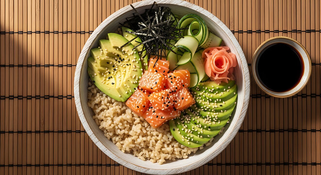 Deconstructed Sushi Bowl Brown Rice Salmon Avocado Seaweed Clean Lunch