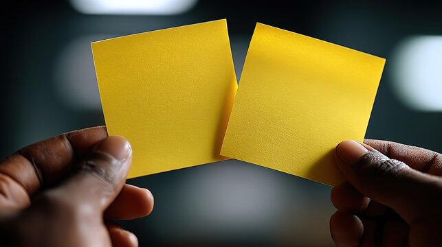 Two Post-it Notes in Hand: An individual holds two yellow post-it notes in their hands, offering a view of the tactile and personal nature of organizing and remembering.