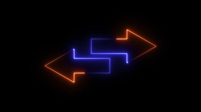 Neon, Glowing Double side arrow icon animation on black background. Colorful distance concept double side motion graphics. left and right side 4k video footage.