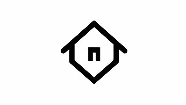 Minimalist house outline icon in black and white, a simple vector graphic representing home, property, or residential concepts for modern design projects