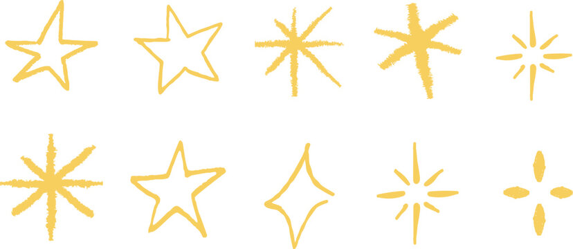 Star icon set sketch hand drawn line brush icon set collection group minimalist doodle symbol outline graphic element isolated vector design decorative celestial shape simple artistic mark.