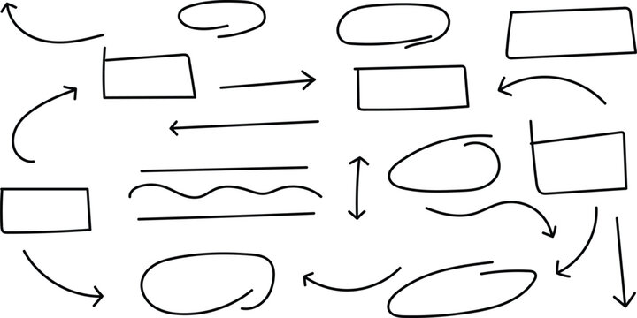 Hand drawn sketch elements arrows shapes and lines for diagrams visual notes