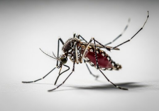Close-up of mosquito feeding on blood with transparent wings and legs