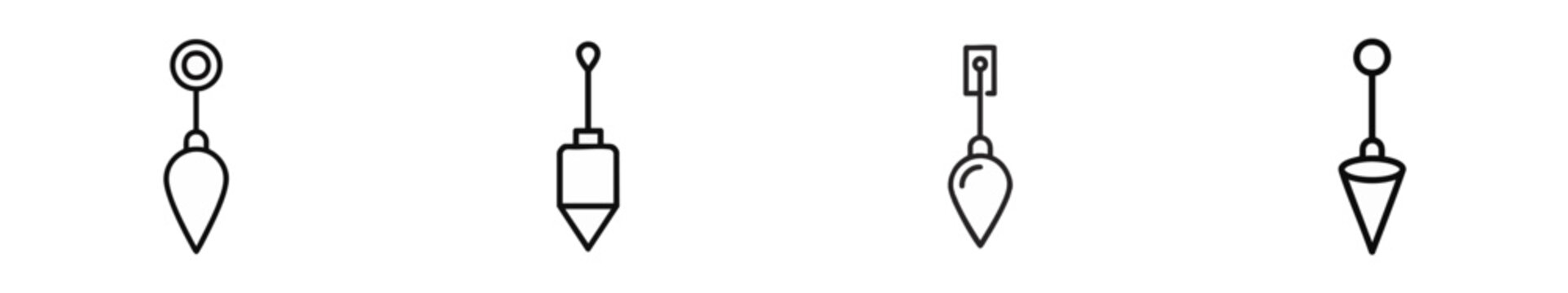 A black outline icon set of a plumb bob hanging on a white background. Scalable vector format suitable