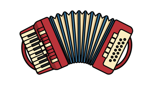 Illustration of a traditional red musical accordion isolated on white background.