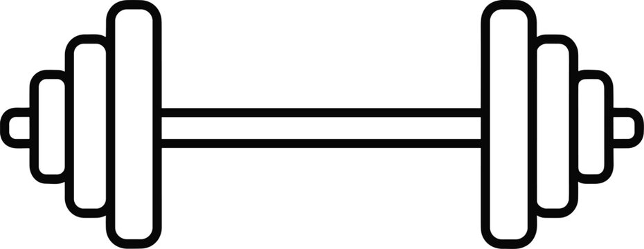 Minimal dumbbell line icon, weight lifting equipment for gym fitness strength training workout, clean outline vector illustration isolated design