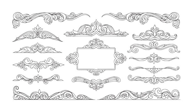 Collection of ornate decorative scrollwork borders and frames