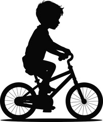Obraz premium Boy riding bicycle vector silhouette isolated on white background