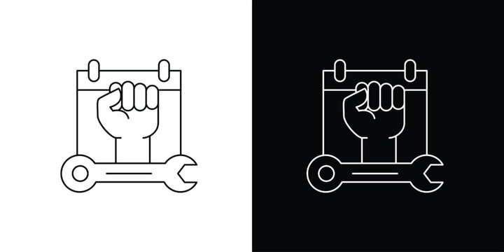 Labor Day fist holding calendar icon and wrench, concept of worker's rights and union strength symbol