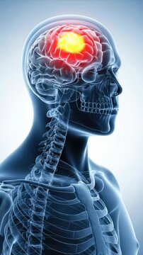 Human brain showing traumatic cerebral neural injury, damage, a complex lesion, pathology, neurological impairment, significant dysfunction, acute deficit, and TBI implications