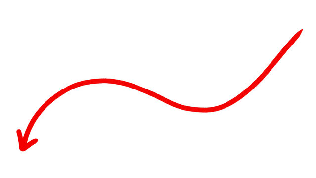Red hand drawn wavy arrow pointing down for decline