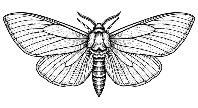 Detailed illustration of a moth with spread wings showcasing its body and wing structure