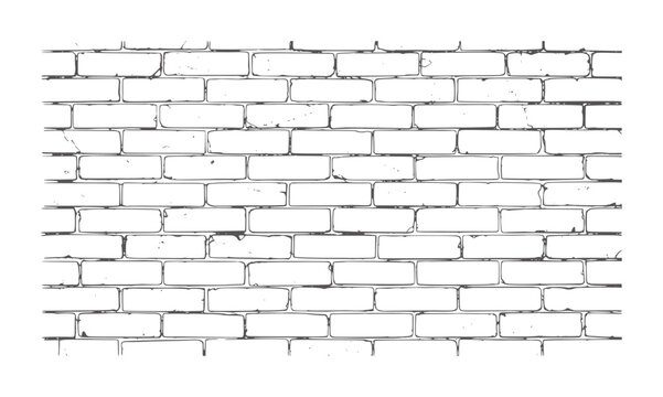 Rough textured white brick wall pattern with dark grey outlines