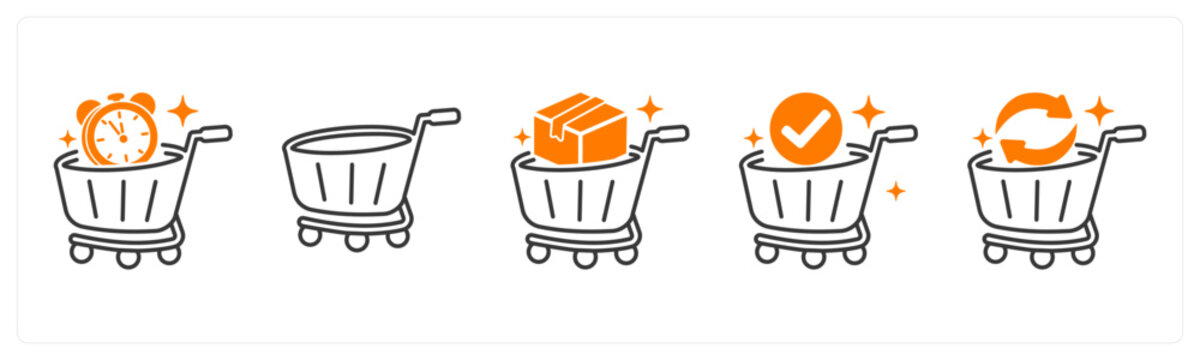 A set of 5 mix icons as pre order, quick checkout, bulk order