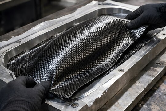 Hands Molding Carbon Fiber Material in Mold for Manufacturing