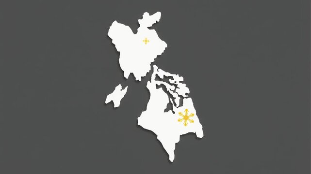 Simple white map of Philippines with yellow markers