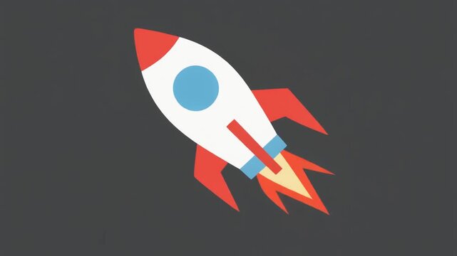 Colorful flat rocket ship illustration with flames