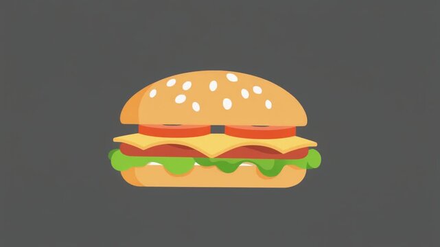 Flat illustration of a cheeseburger with lettuce and sesame seed bun