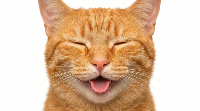 Gato Naranja con Ojos Cerrados y Amplia Sonrisa de Felicidad