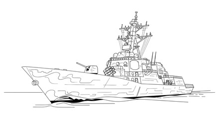 Modern naval warship with advanced technology and weaponry systems © Muhammad