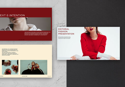 Editorial Fashion Presentation Template With Bold Red And Cream Layout and Modern Creative Branding Slides