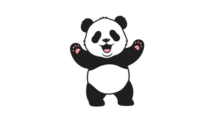 Naklejka premium Happy giant panda character standing with open arms and a cheerful smile in a cute cartoon illustration on a clean white background.