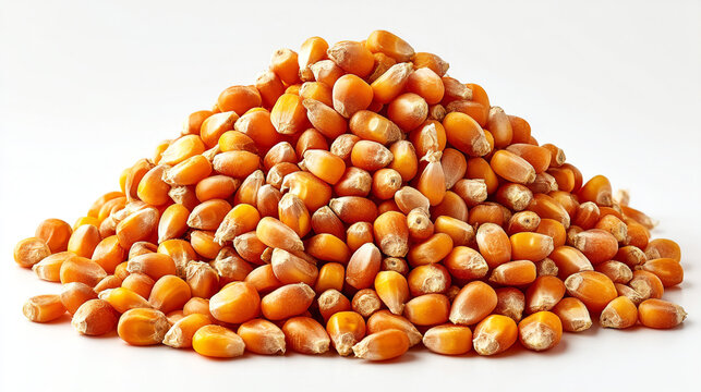 Large mound of organic raw yellow corn kernels ready for processing with agriculture, ingredient