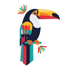 Naklejka premium Colorful Toucan Bird Perched on a Branch.