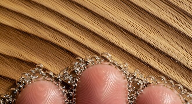 A close-up, abstract perspective highlights the intricate texture of a silver chainmail pattern against a warm, wooden, wavy background.