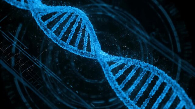 A striking, digitally rendered image showcases a vibrant blue DNA double helix against a dark, abstract background, symbolizing the complexities of genetics and scientific discovery.