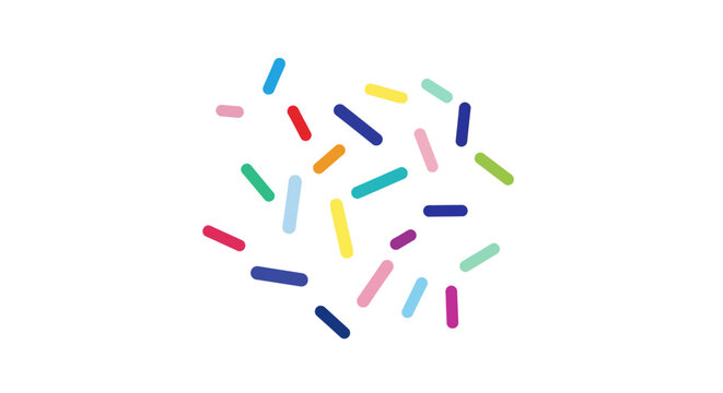 Colorful sprinkles on white background.