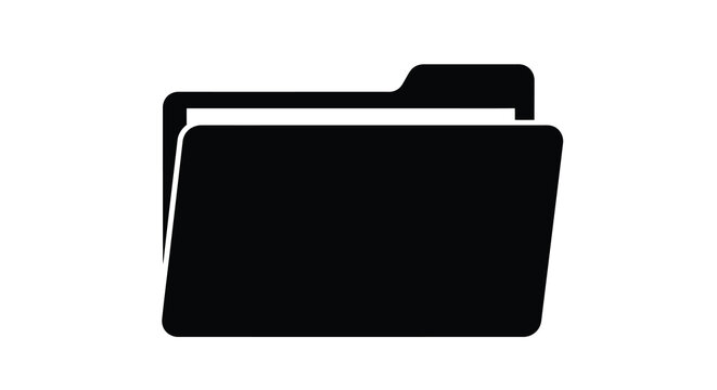 Simple black folder icon on a white background representing data storage