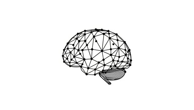 Geometric mesh design of a human brain symbolizing artificial intelligence and neuroscience. isolated on white background