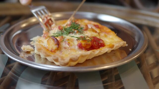 Enjoying a slice of savory pie at a local cafe