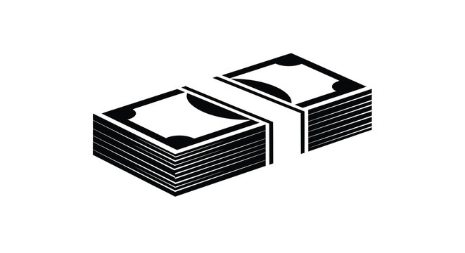 Two stacks of money depicted as a simple black and white icon