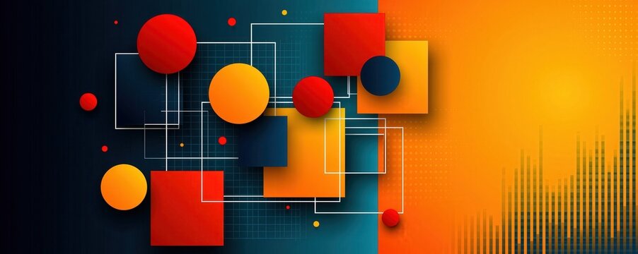 Abstract geometric composition with vibrant colors and dynamic shapes