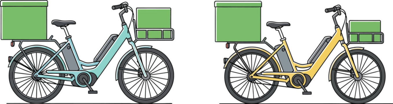 Electric delivery cargo ebike bicycles flat vector drawing
