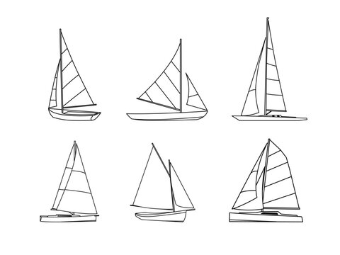 sailboat single hull sail open. sailboat line art vector set