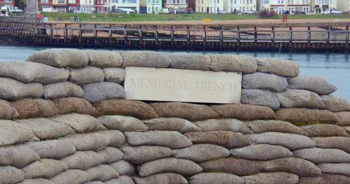 Shot of a War Memorial set up as a World War One trench. At Shoreham Fort