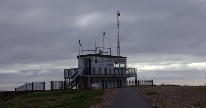 Wide shot of the National Coast Guard Shoreham Watch Tower. At Shoreham Fort