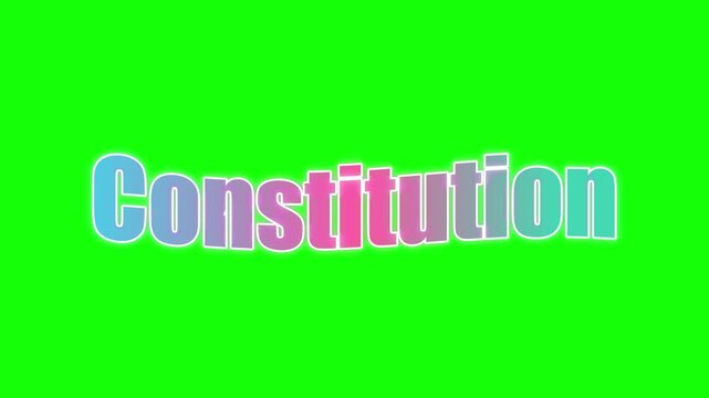 Animated colorful constitution text on green background motion graphics clip with changing letters