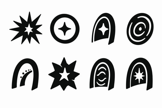 Interdimensional Portal Icons. Interdimensional stellar portals. Filled icon set of interdimensional stellar