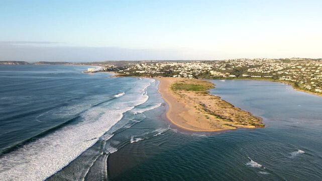 Drone view of Keurbooms River lagoon mouth and Lookout Beach at Plettenberg Bay