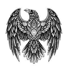 Obraz premium Intricate Raven Illustration with Geometric Patterns.