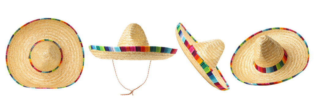 Cinco de Mayo set, Sombreros in vibrant colors await celebration, PNG