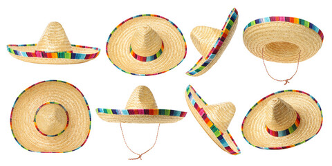 Fototapeta premium Cinco de Mayo set, Sombreros in various styles for celebration, PNG