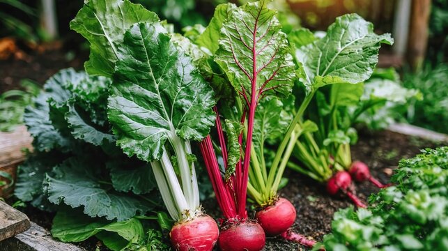 Freshly harvested beets in a garden bed, close-up shot