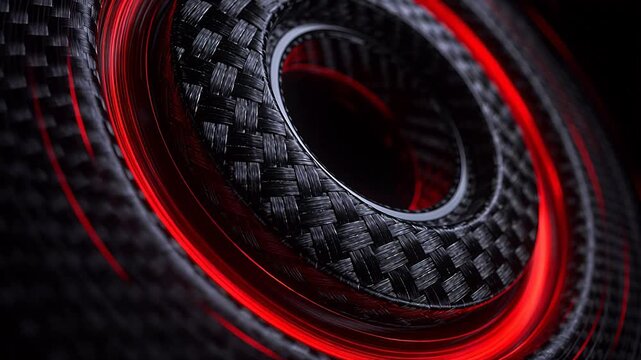 Spiral carbon fiber material texture with red light motion trail